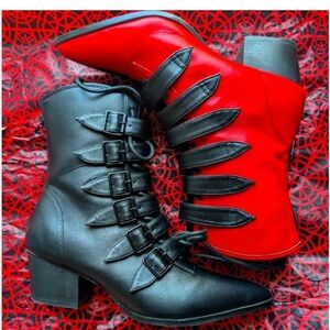 Strange Cvlt Coven Boot Split Red/Black Goth EUC Size 7